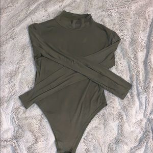 Green mock neck body suit